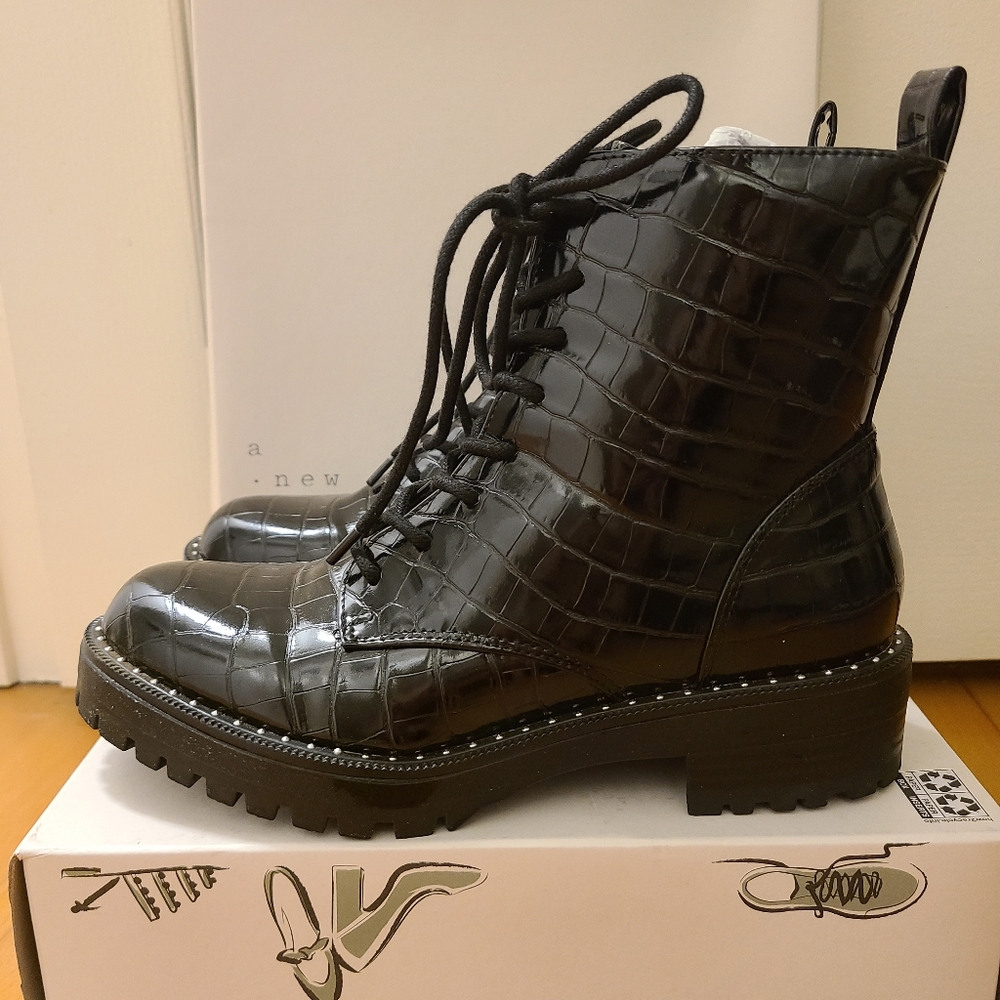 Caldwell croc print lace up combat boots